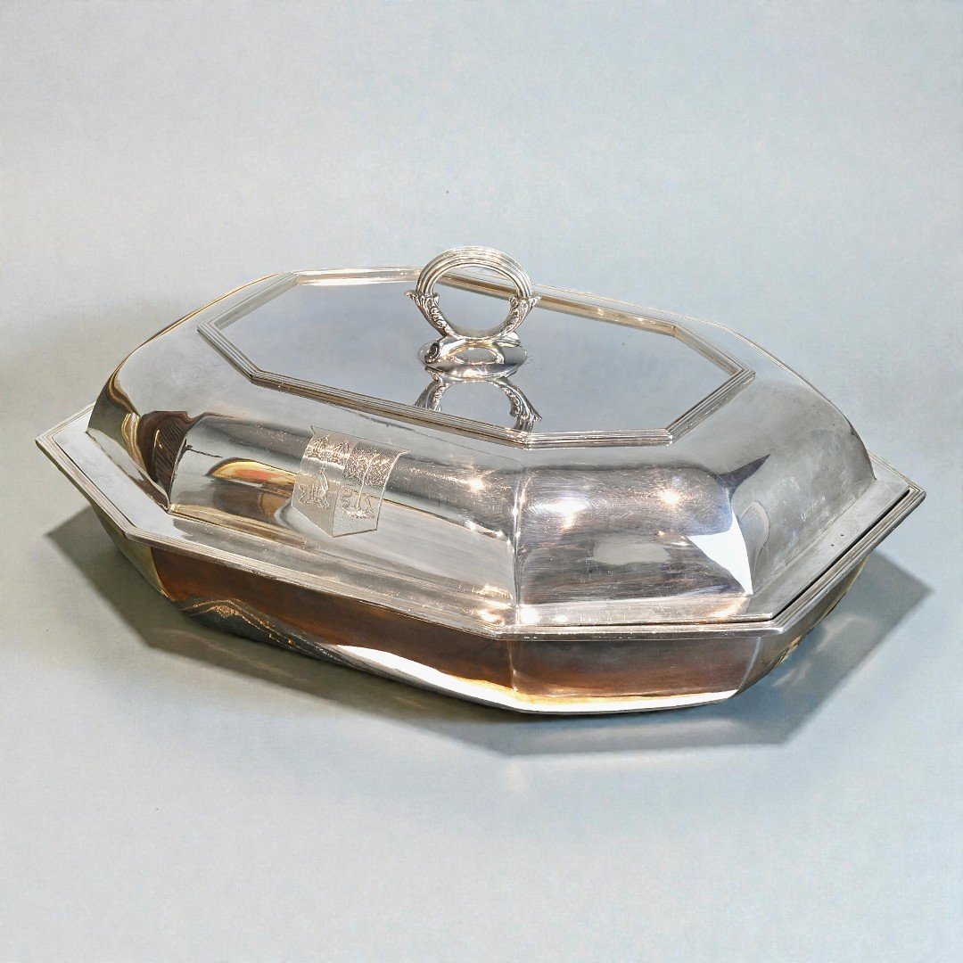 Grande Legumiera In Argento Sterling Con Doppia incisione di Stemma Nobiliare -Inghilterra 1806-photo-4